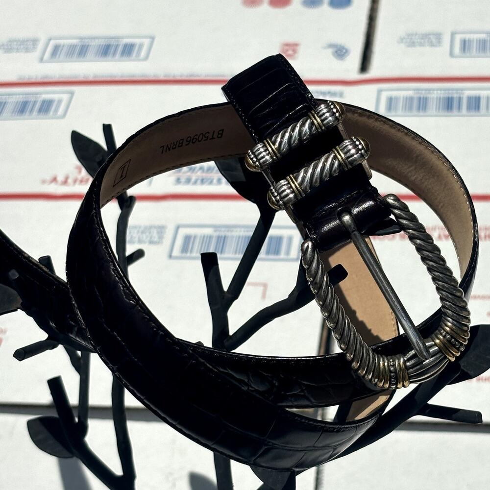 Silver & Black Fossil Women's Leather Belt